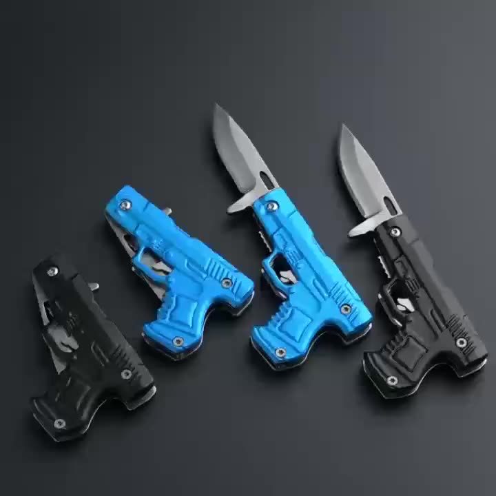 Pistol Folding Knife Spring Assisted Open