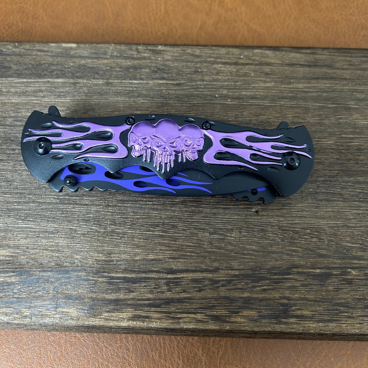 12" Double Twin Blade Skull Folding Knife