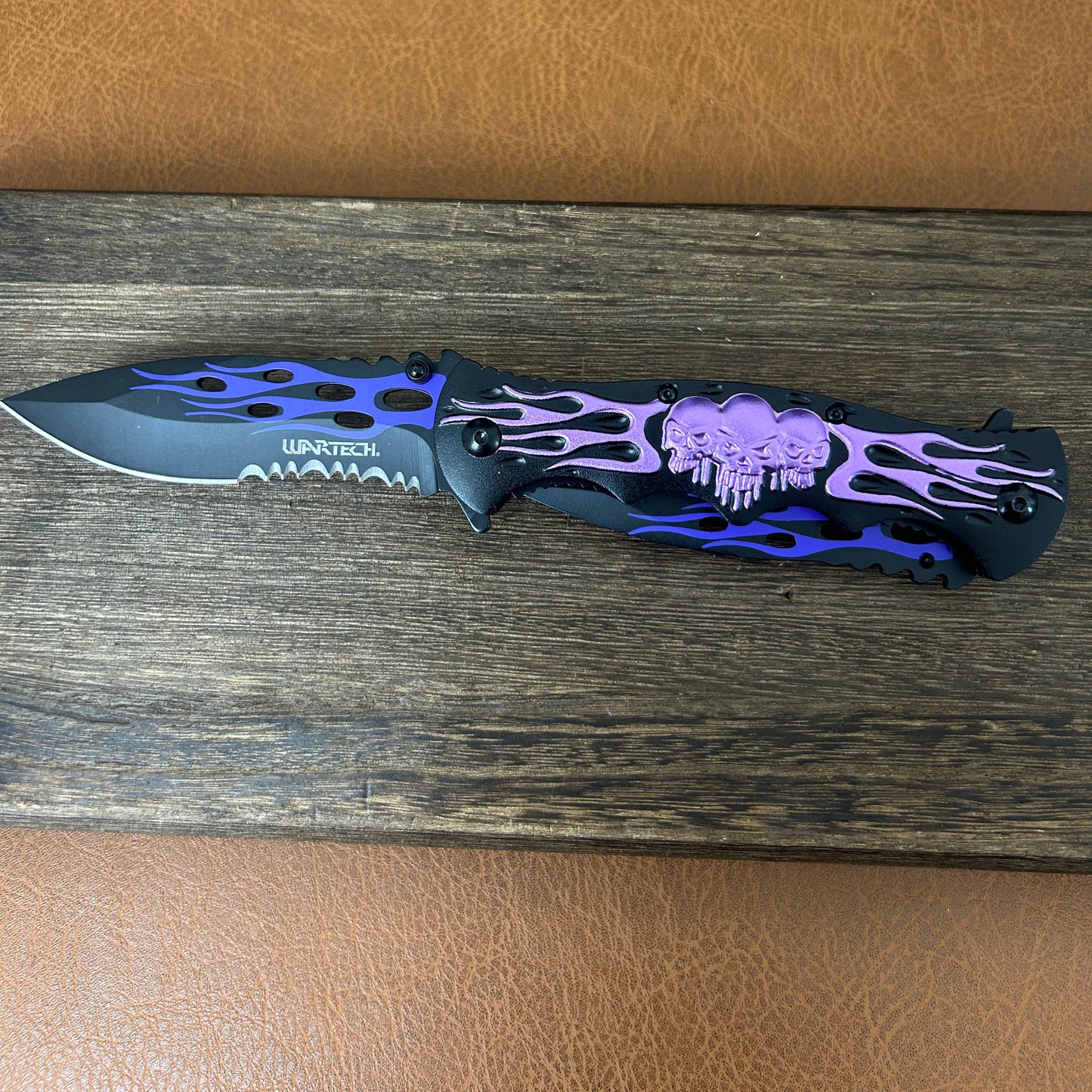 12" Double Twin Blade Skull Folding Knife