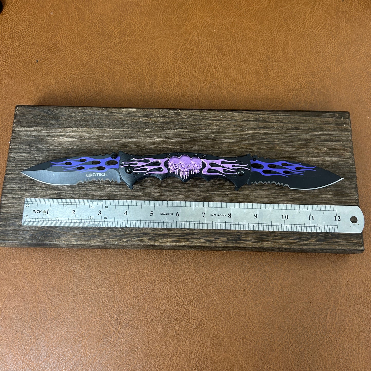 12" Double Twin Blade Skull Folding Knife