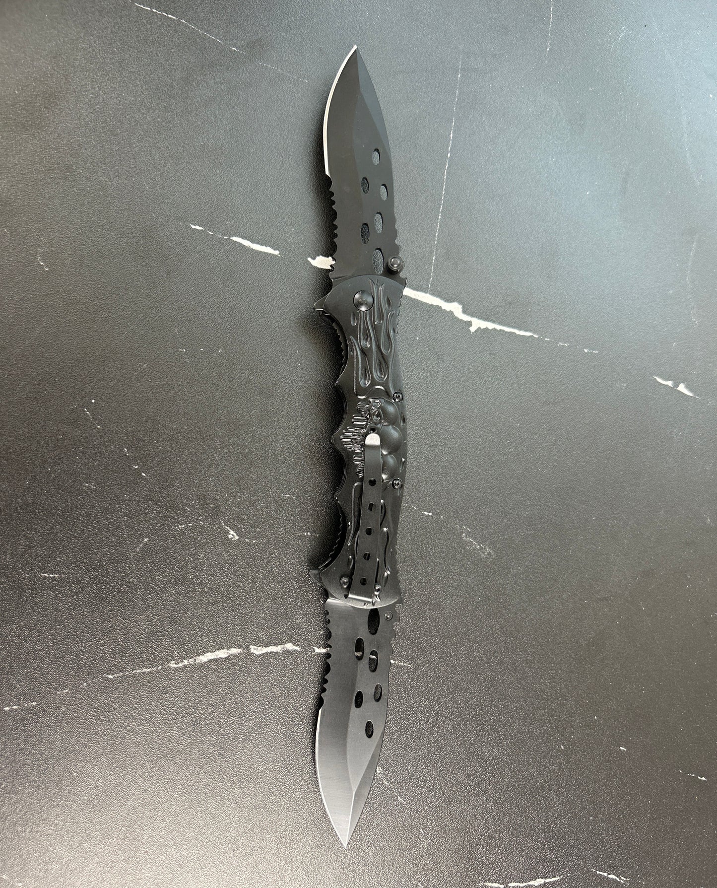 12" Double Twin Blade Skull Folding Knife