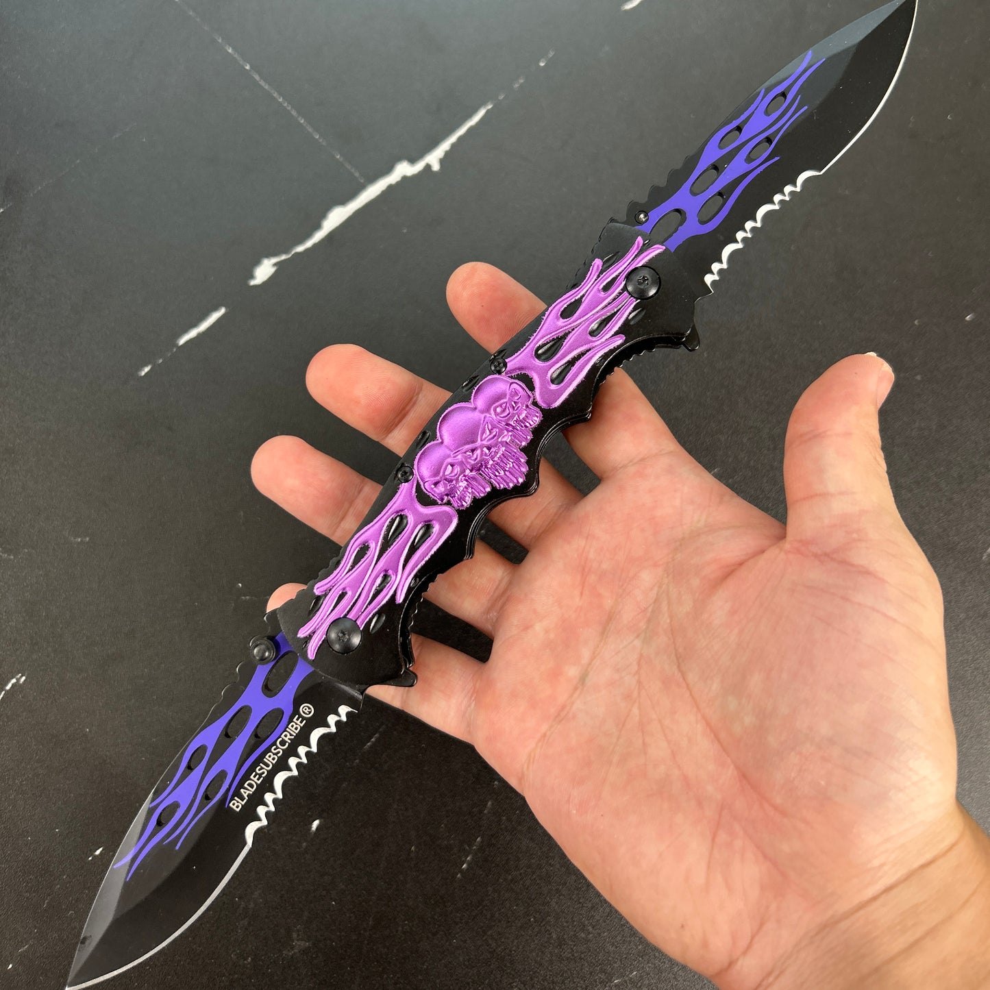 12" Double Twin Blade Skull Folding Knife