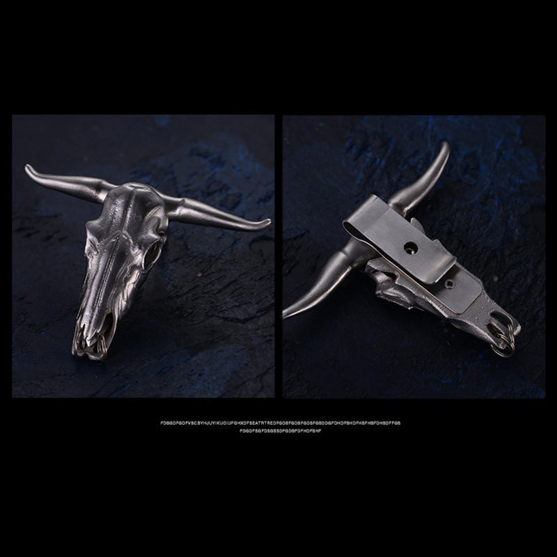Mudhorn Bull Head Belt Buckle Self-Defense Hidden Knife Key Chain