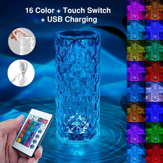 LED Crystal Table Lamp 3/16 Colors Touch Rose Night Light