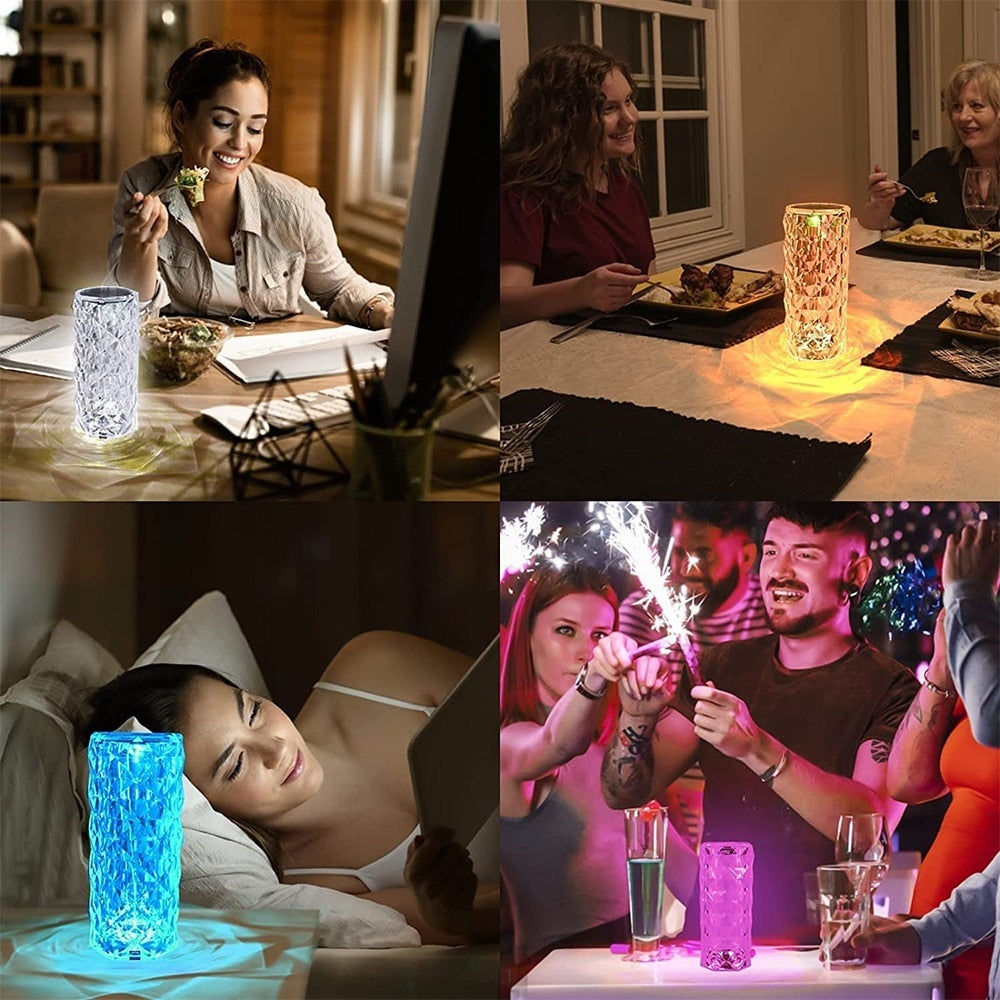 LED Crystal Table Lamp 3/16 Colors Touch Rose Night Light