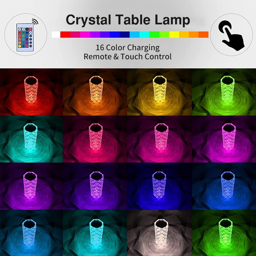 LED Crystal Table Lamp 3/16 Colors Touch Rose Night Light