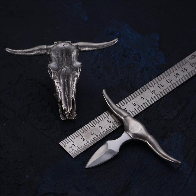 Mudhorn Bull Head Belt Buckle Self-Defense Hidden Knife Key Chain