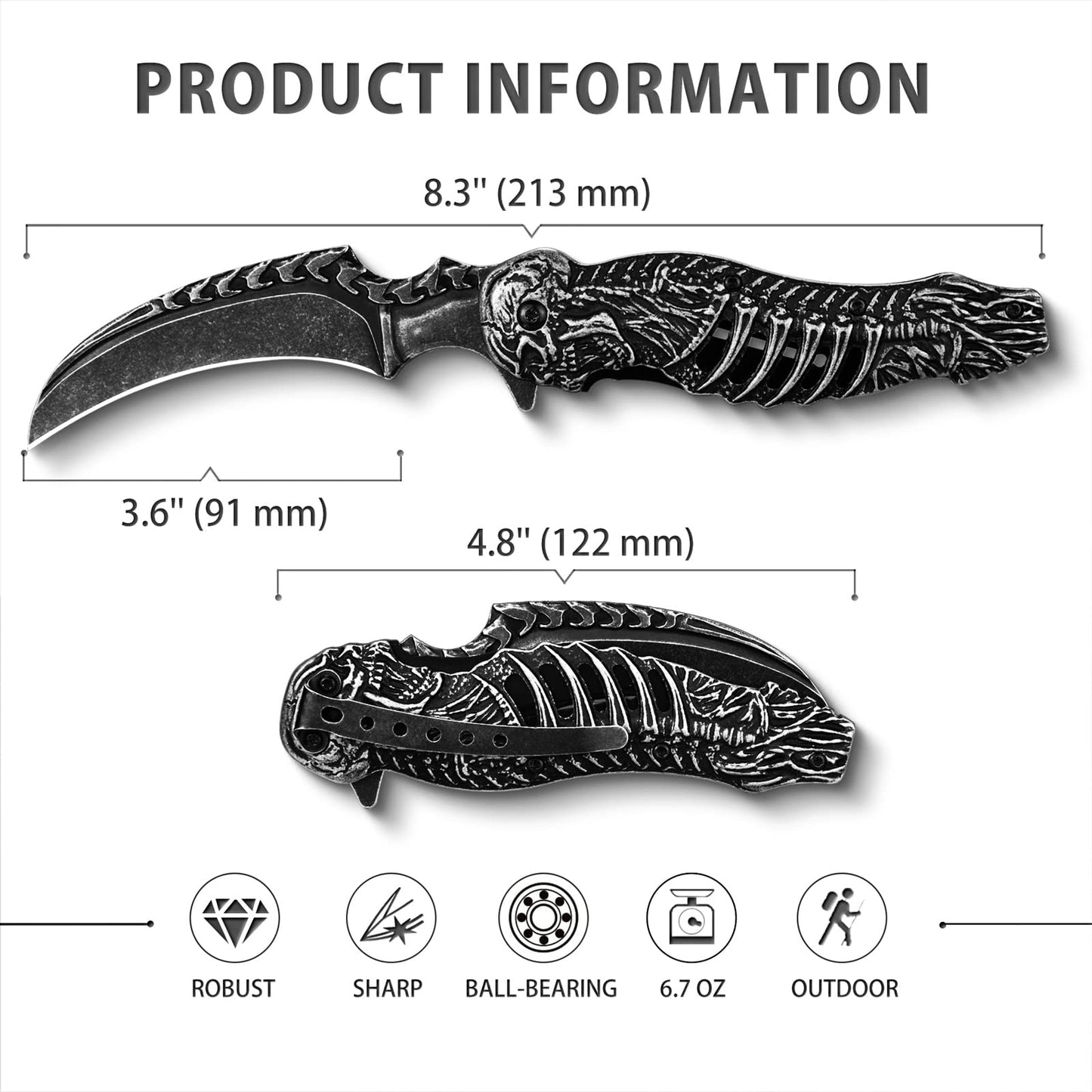 Hollow Skull Skeleton Knife Assistant Open