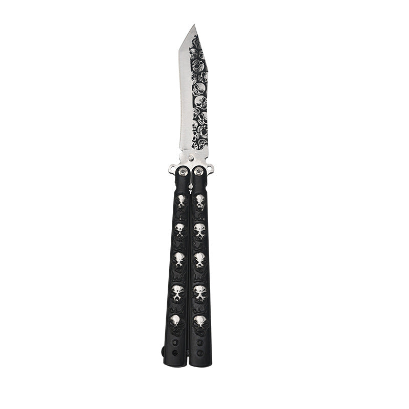 3D Skull Butterfly Knife Sharp Balisong Blade with Skull