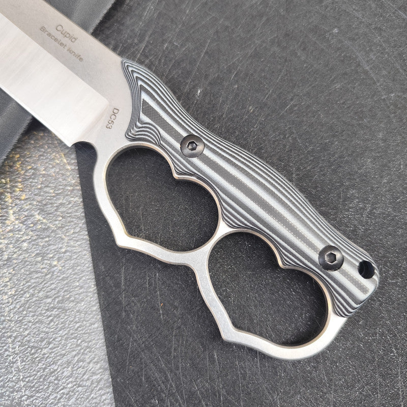Cupid Double Heart Brass Knuckle Guard Fixed Knife DC53 steel