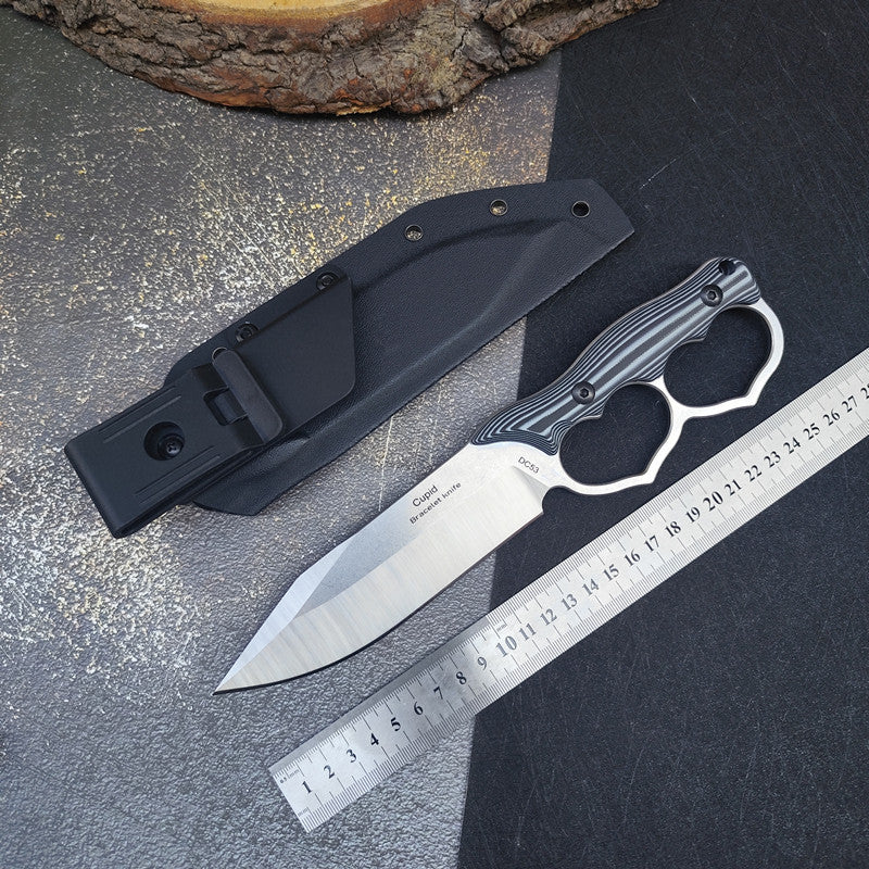 Cupid Double Heart Brass Knuckle Guard Fixed Knife DC53 steel