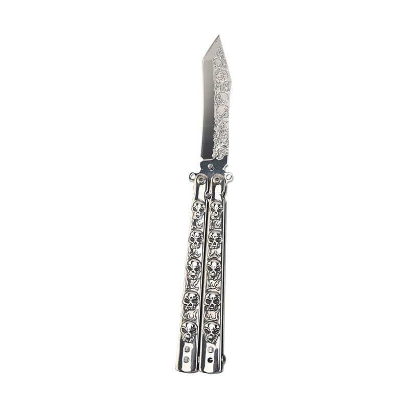 3D Skull Butterfly Knife Sharp Balisong Blade with Skull