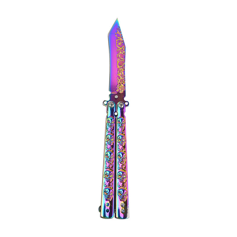 3D Skull Butterfly Knife Sharp Balisong Blade with Skull