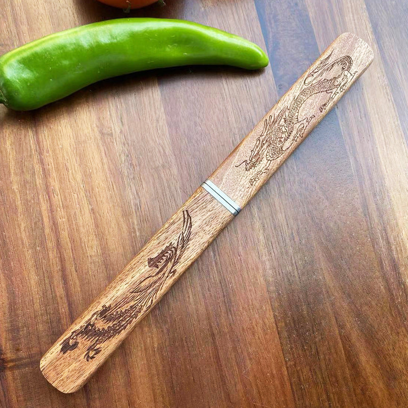 Dragon Phoenix Twin Fixed Blades 2 Fit In 1 RoseWood Handle