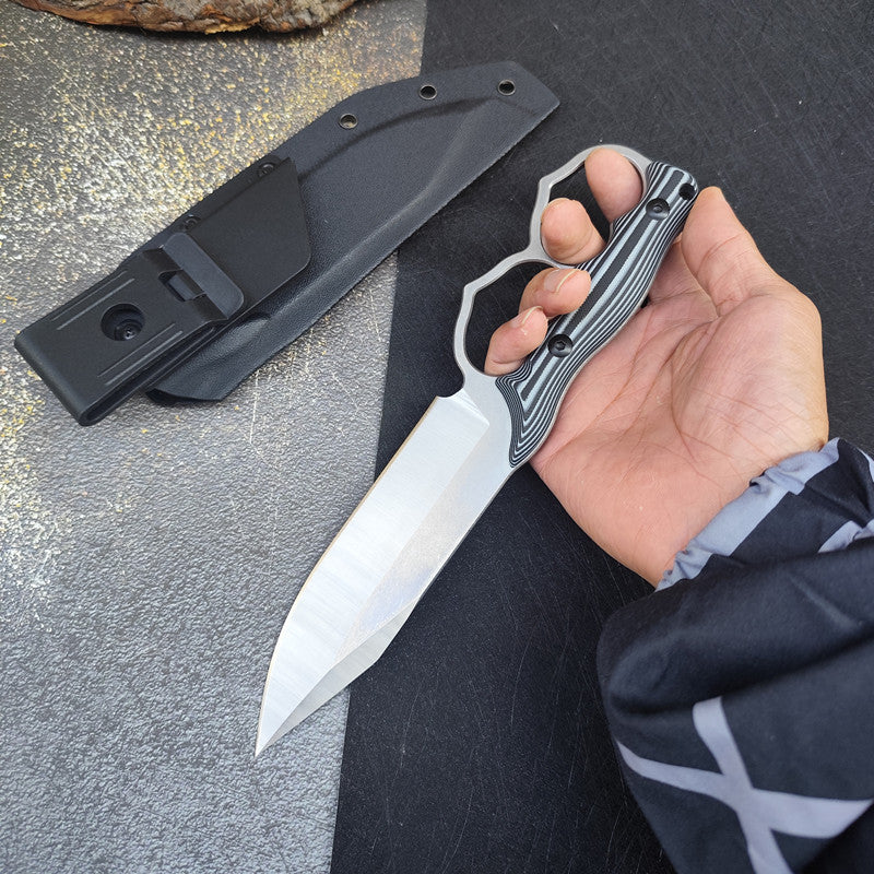Cupid Double Heart Brass Knuckle Guard Fixed Knife DC53 steel