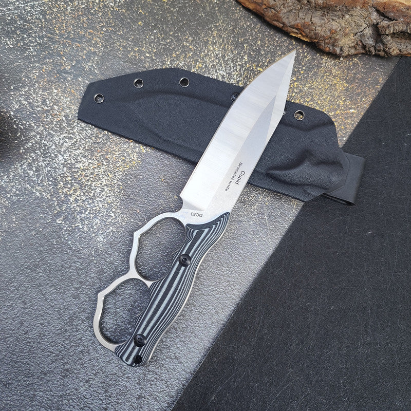 Cupid Double Heart Brass Knuckle Guard Fixed Knife DC53 steel