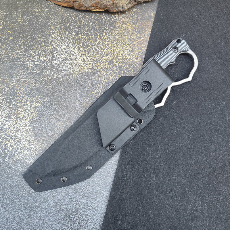 Cupid Double Heart Brass Knuckle Guard Fixed Knife DC53 steel