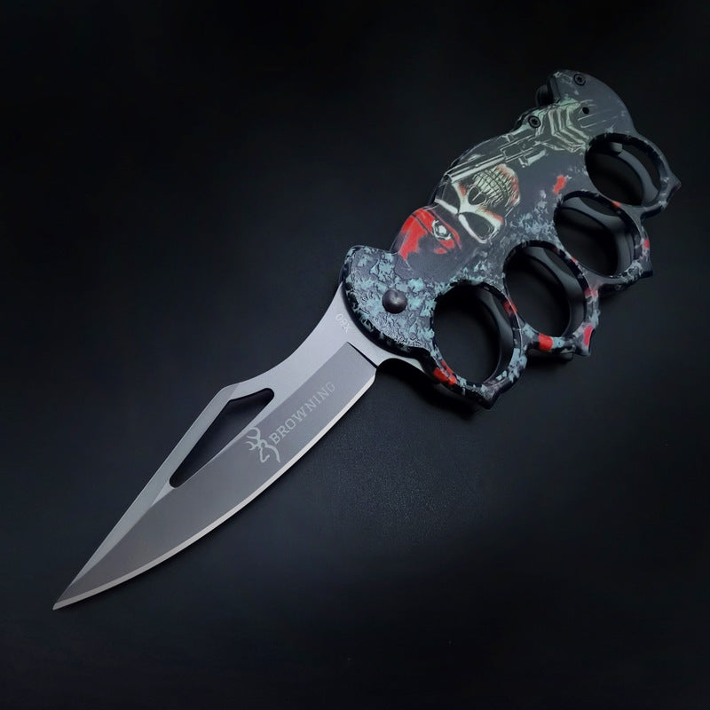New Skull Printed Brass Knuckle Folding Knife