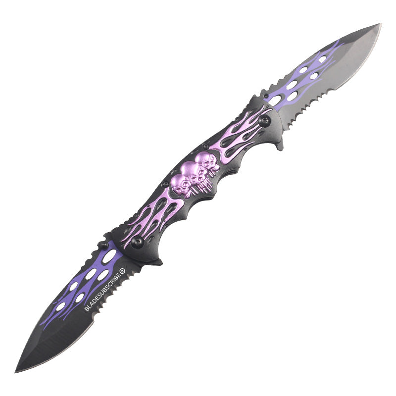 12" Double Twin Blade Skull Folding Knife