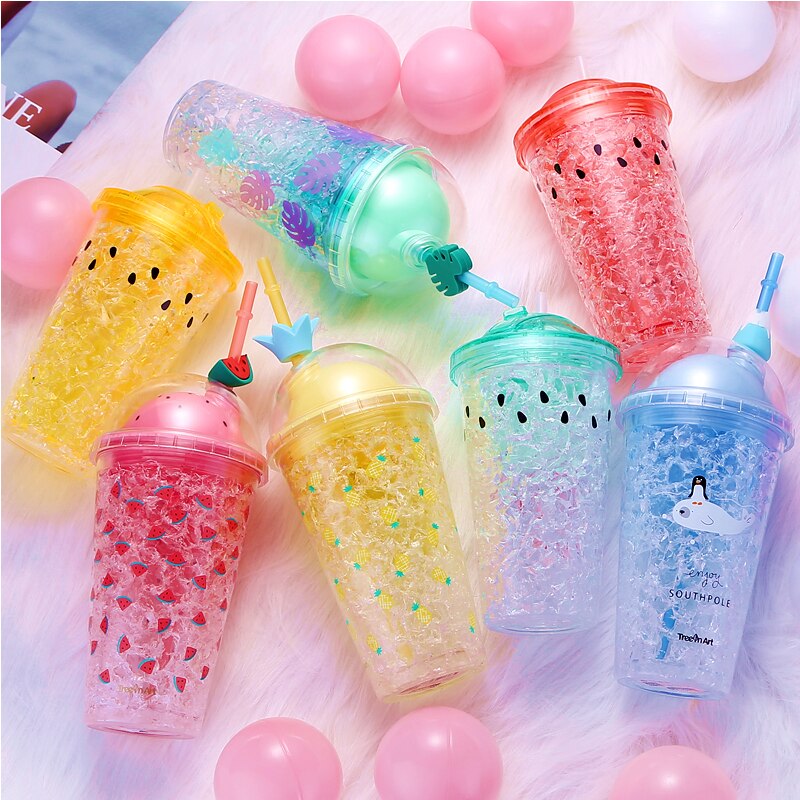 Creative Double Layer Plastic Straw Cup