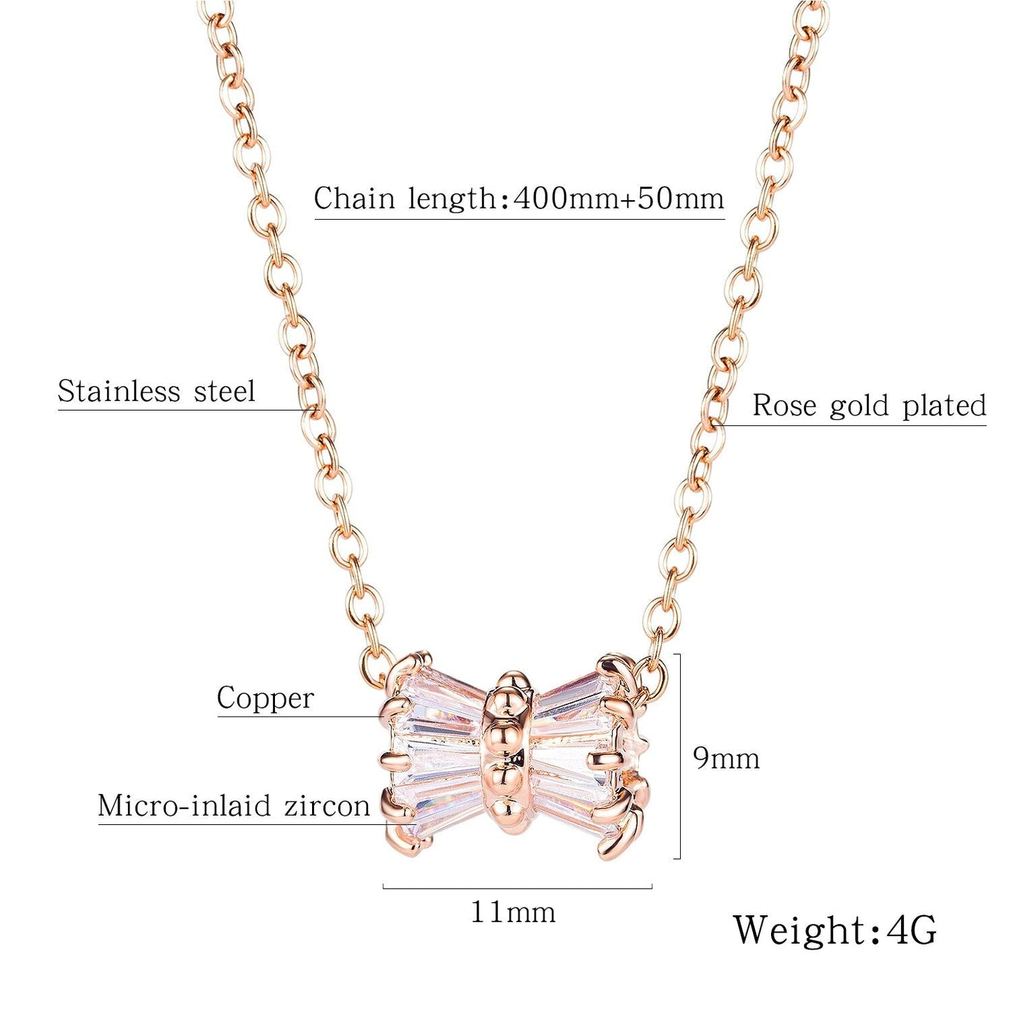 Butterfly Bowknot CZ Shiny Unique Clavicle Chain Stainless Steel 2020 Fashion
