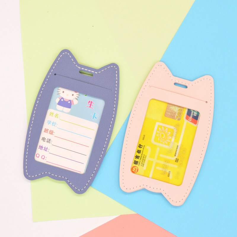 Id Card Holder Kawaii Cute for Student Children Animal Leather Name Tag