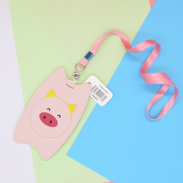 Id Card Holder Kawaii Cute for Student Children Animal Leather Name Tag