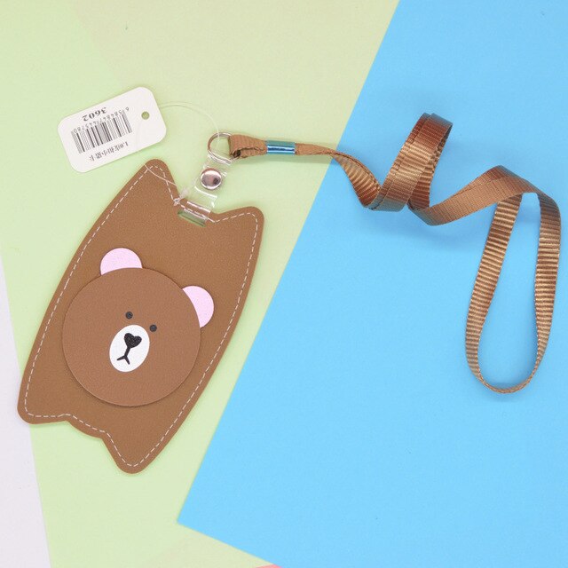 Id Card Holder Kawaii Cute for Student Children Animal Leather Name Tag