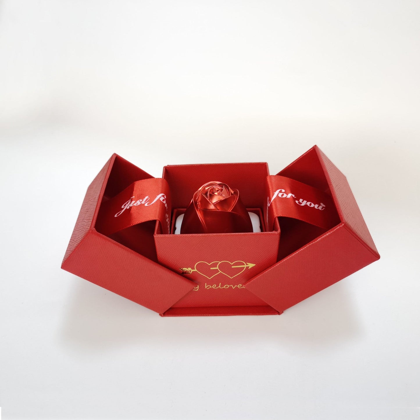 Metal Rose Velvet Open Lifting Jewelry Gift Box