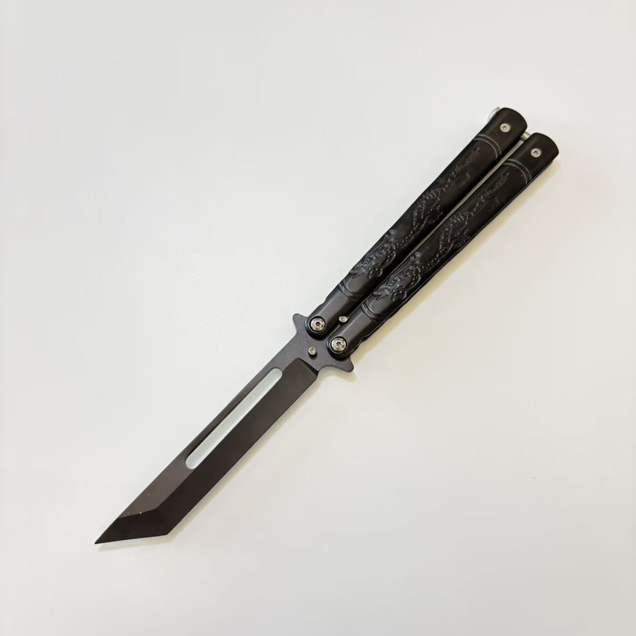 Dragon Pattern Engranved Golden Butterfly Knife sharpened Balisong