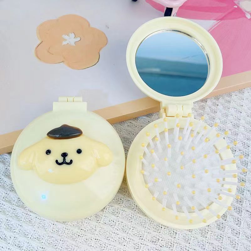 Cute Folding Comb Cartoon Portable Mirror Dual-purpose Portable Flip Cover Airbag Comb