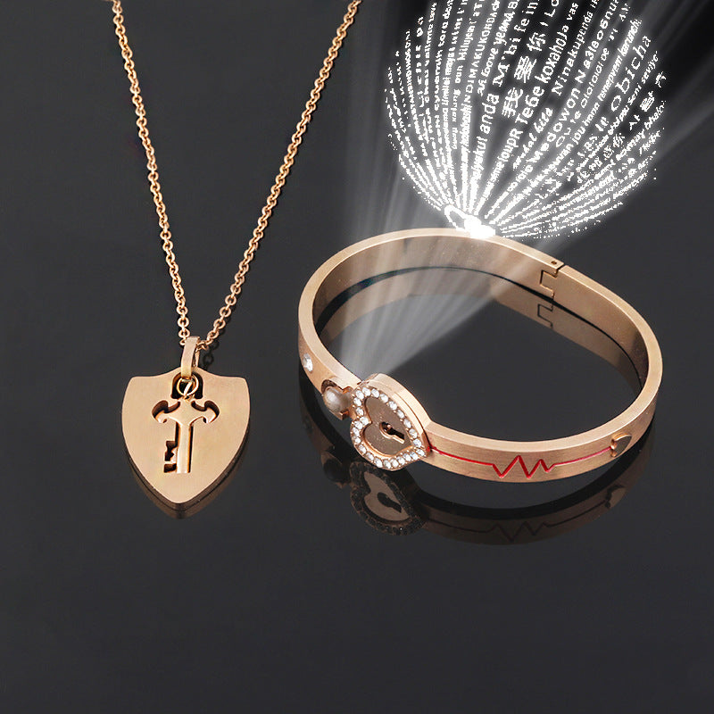 Lock Bracelet Key Necklace Couples BFFs Set