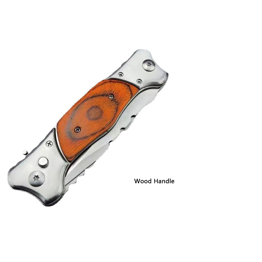 Twin Double Blade OTF Knife Wood Handle Camping Knife