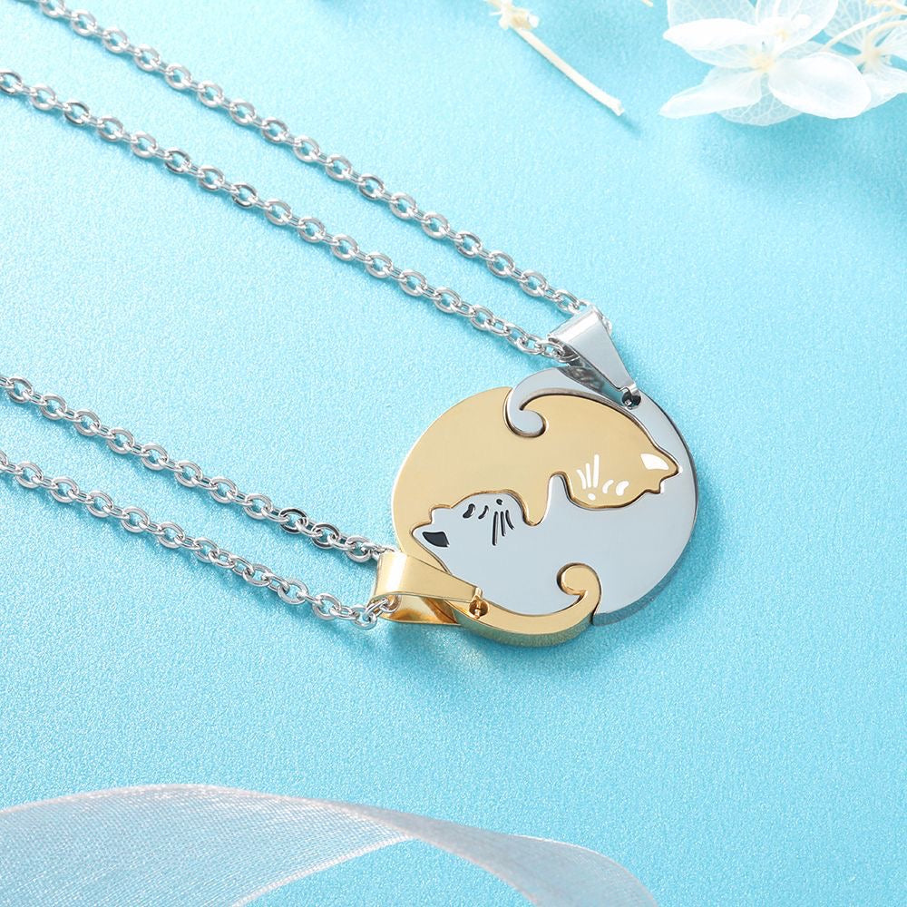 2BFF Couples Cute Kittens Matching Cats Pendant Necklace