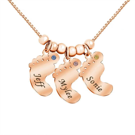 Custom Baby Feet Necklace Engrave Names For Mom Mother's Day Gift