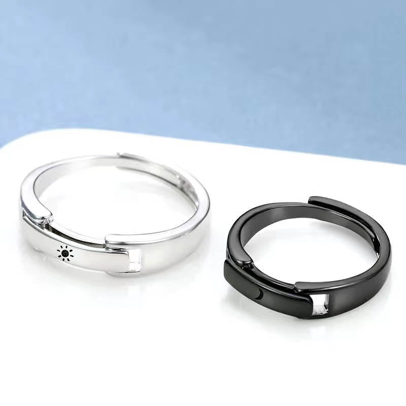 Heart Beat Sun Moon Buckle Openable Engrave Name Promise Rings