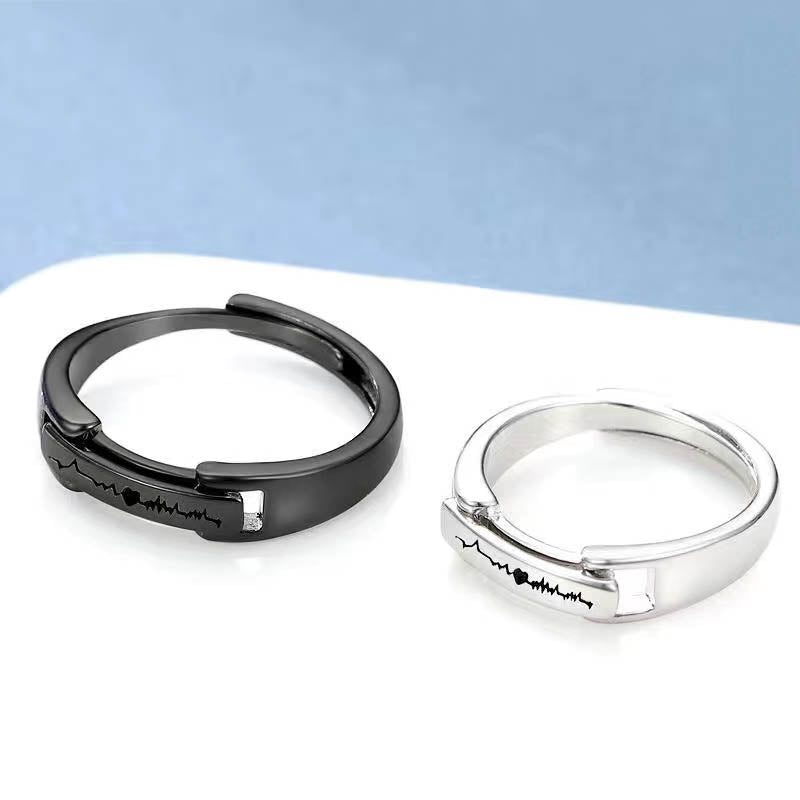 Heart Beat Sun Moon Buckle Openable Engrave Name Promise Rings