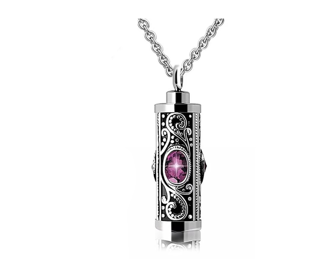 Inlay Crystal Cylinder Urn Ashes Keep Memory Necklace