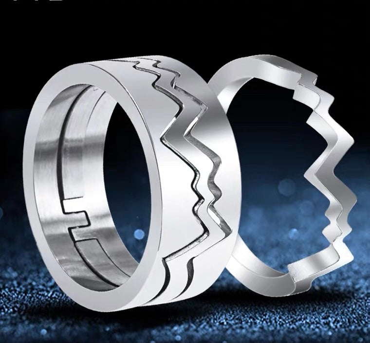 2pcs/set Creative Electrocardiogram Matching Bear trap Promise Rings