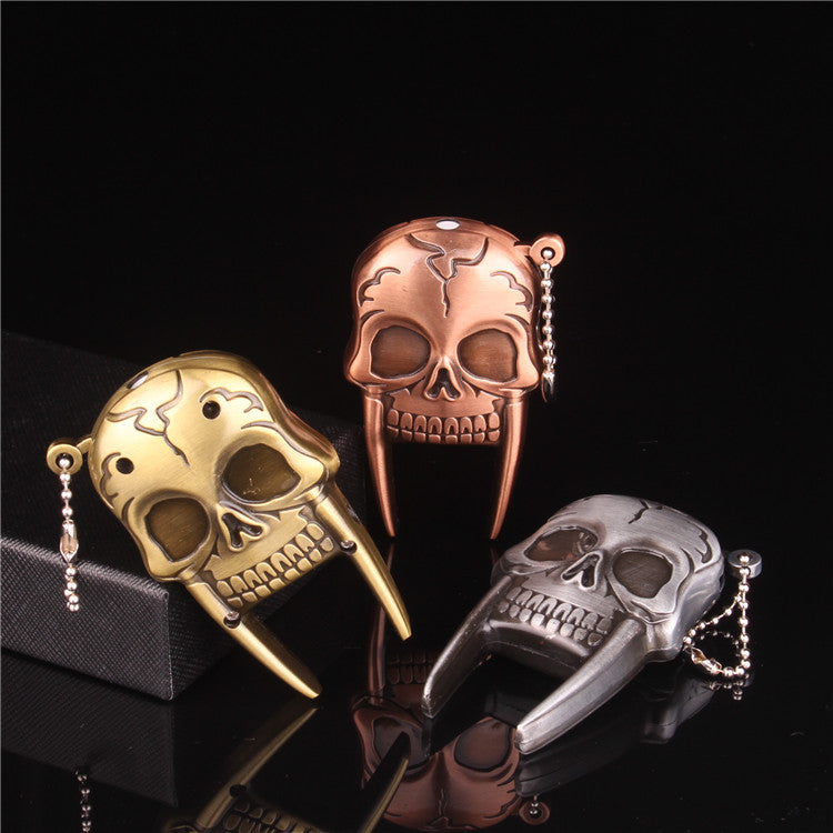 Creative Metal Windproof Jet Flame Lighter with Personality Skull Keychain Pendant and Inflatable Function.