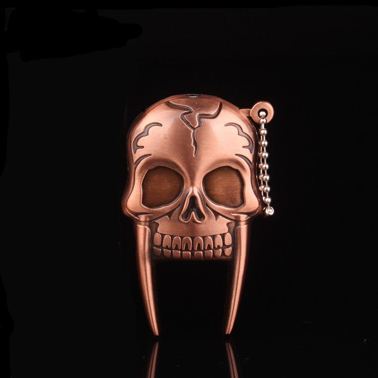 Creative Metal Windproof Jet Flame Lighter with Personality Skull Keychain Pendant and Inflatable Function.