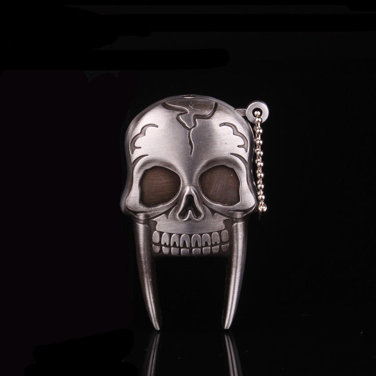 Creative Metal Windproof Jet Flame Lighter with Personality Skull Keychain Pendant and Inflatable Function.