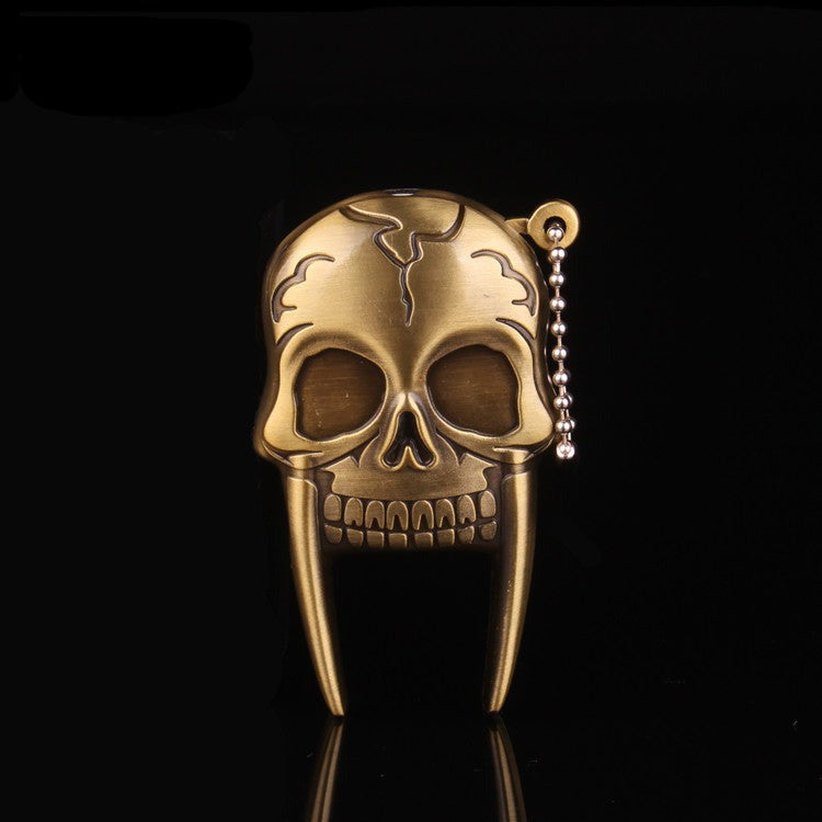 Creative Metal Windproof Jet Flame Lighter with Personality Skull Keychain Pendant and Inflatable Function.