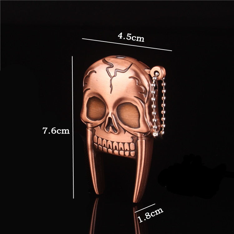 Creative Metal Windproof Jet Flame Lighter with Personality Skull Keychain Pendant and Inflatable Function.