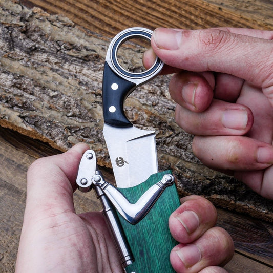 Green Sandalwood Handle Small Karambit Key Chain Knife