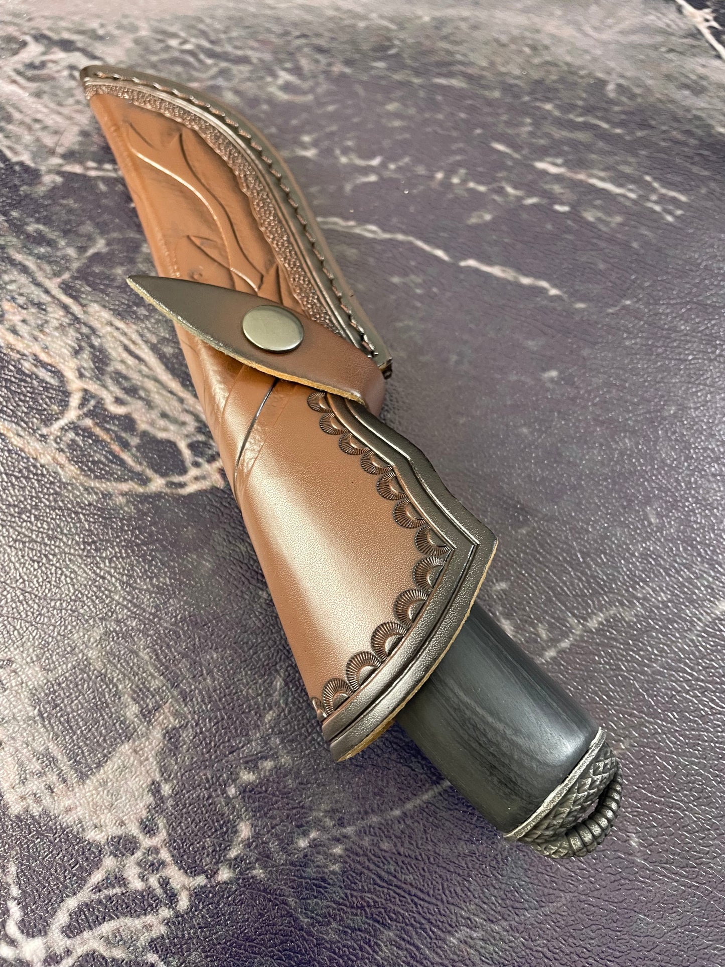 Beautiful Snake Knife,Leather Holster,Ebony Handle