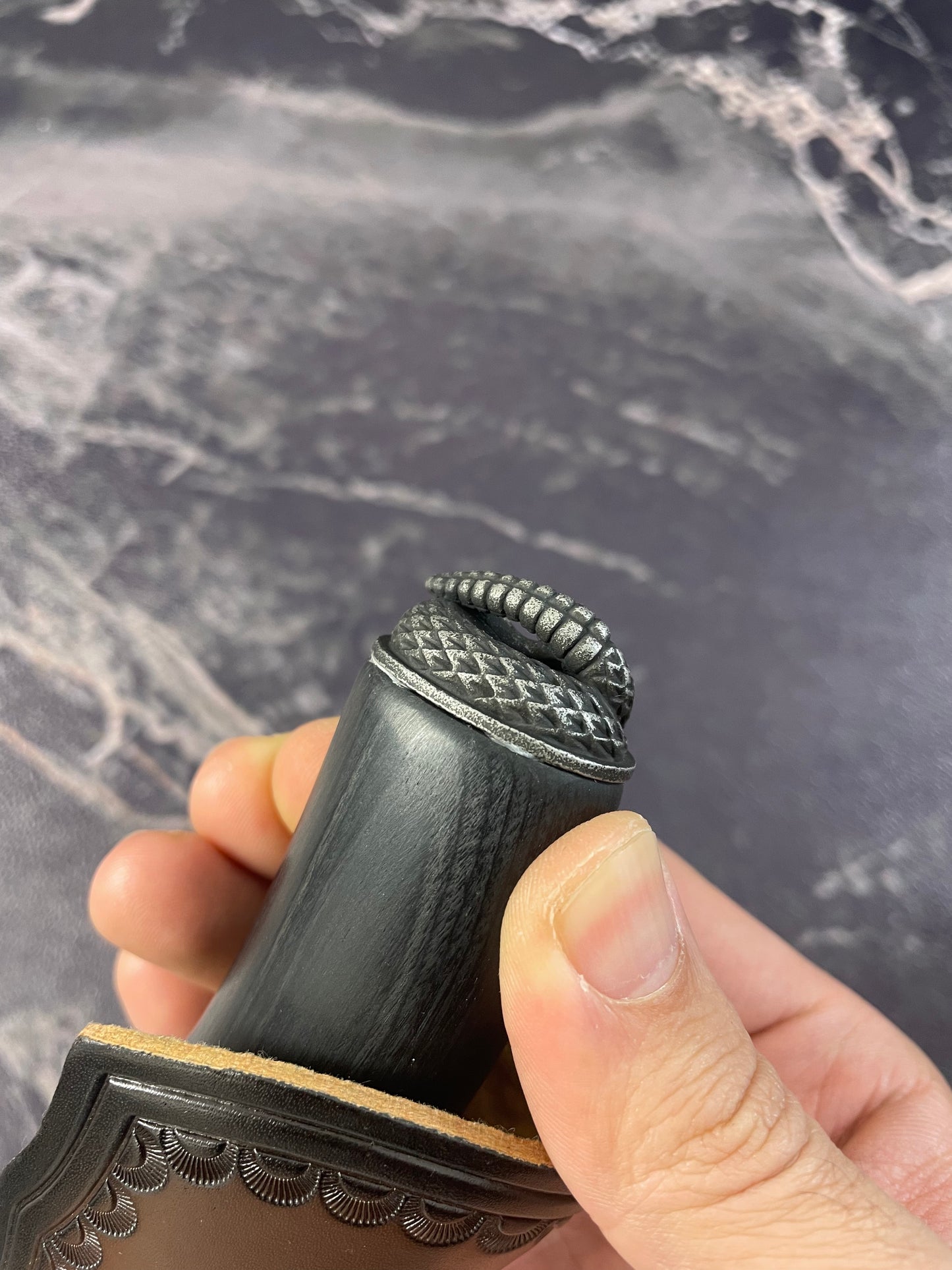 Beautiful Snake Knife,Leather Holster,Ebony Handle