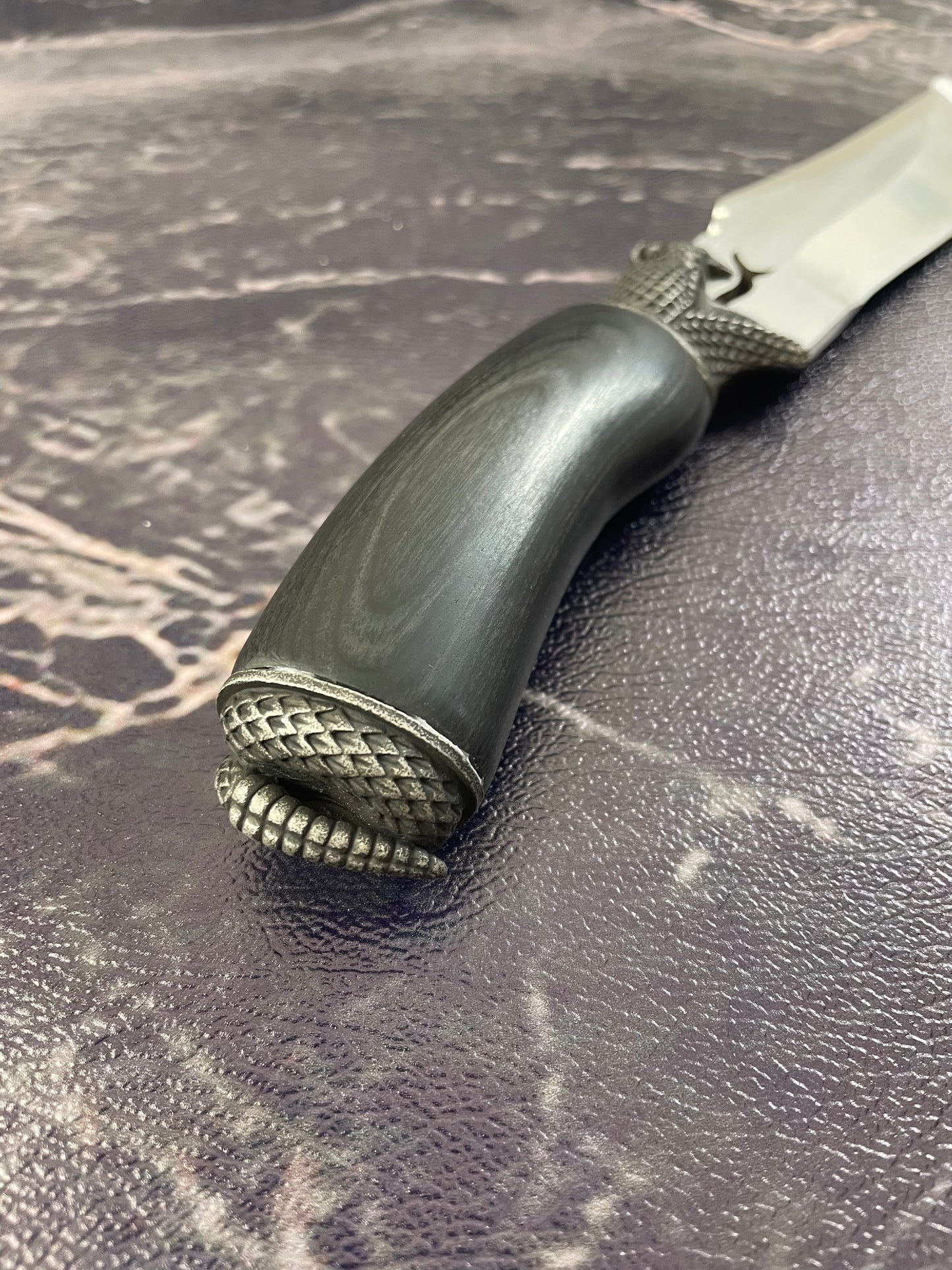 Beautiful Snake Knife,Leather Holster,Ebony Handle