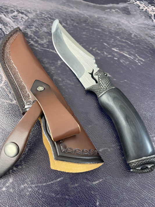 Beautiful Snake Knife,Leather Holster,Ebony Handle