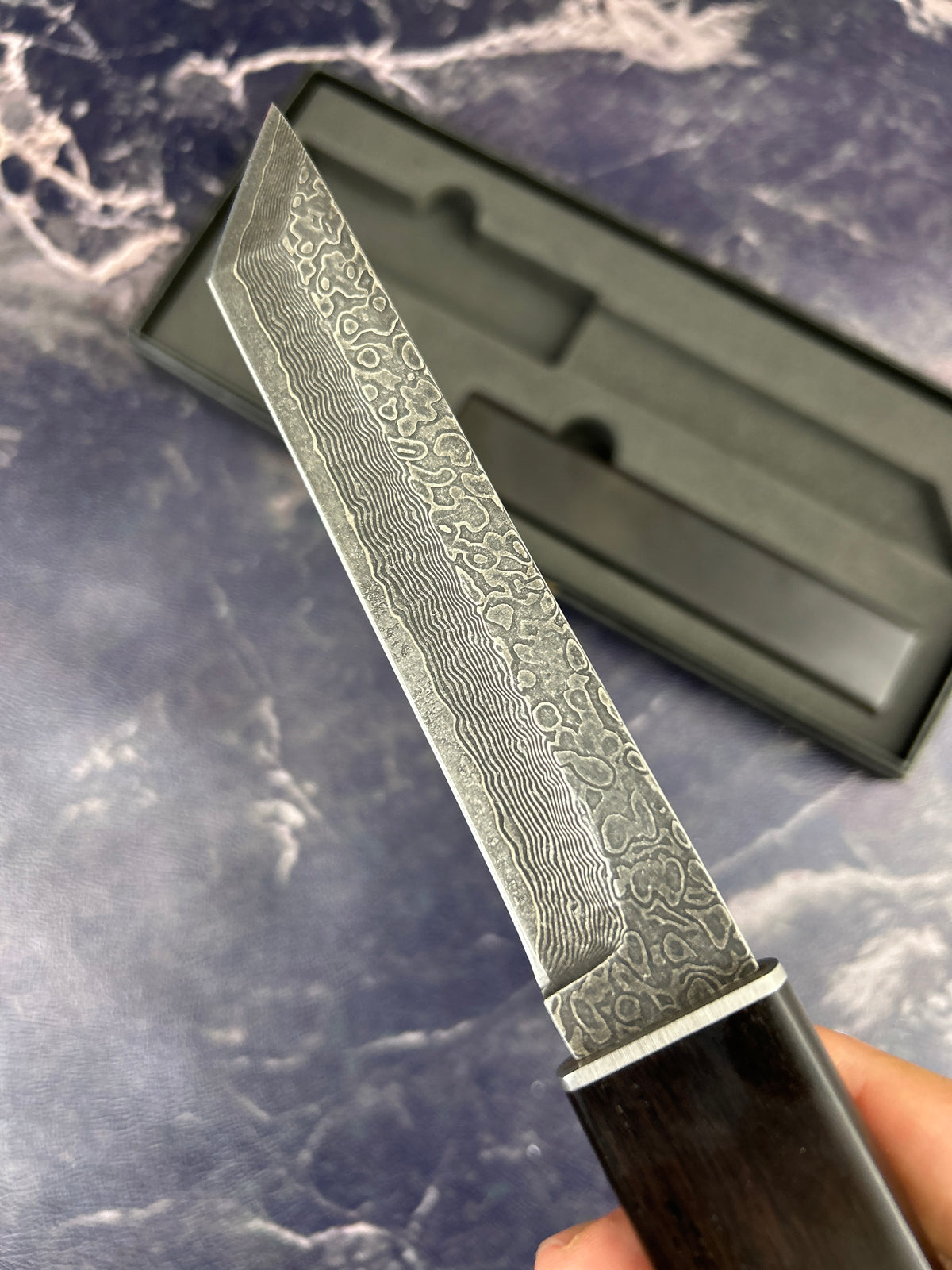 Damascus Ebony Tanto with a gift box